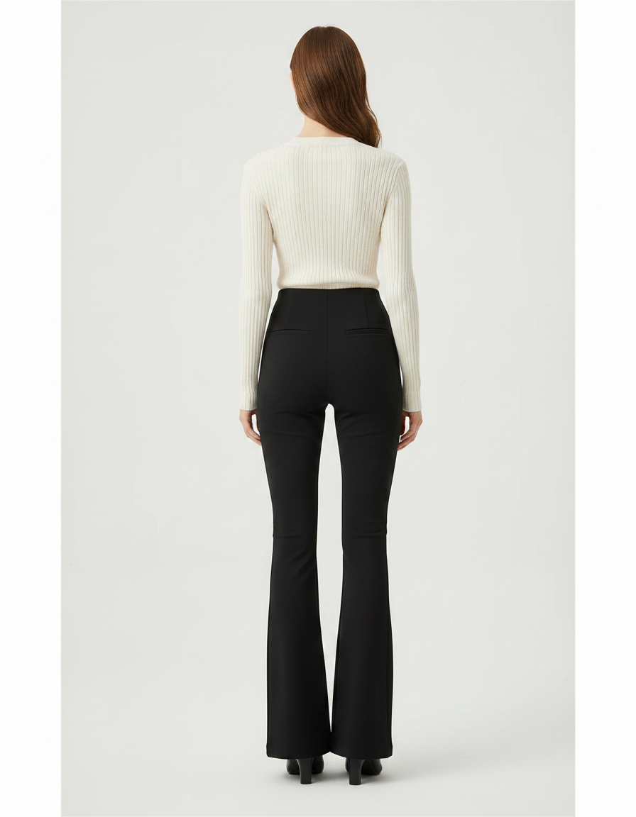 Pantalon Patte D'Éléphant Noir Élasthanne Taille Haute Fluide - Maille - vue 2