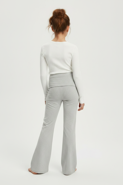 Pantalon Patte D'Éléphant Gris Chiné Évasé Confortable Doux - Molleton - vue 2
