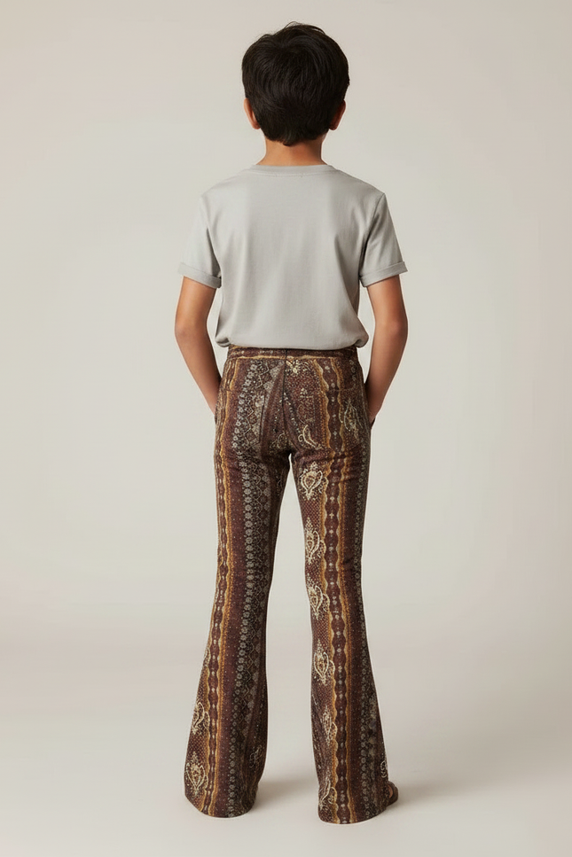 Pantalon Patte D'Éléphant Marron Imprimé Évasé Décontracté Enfant - Maille - vue 2