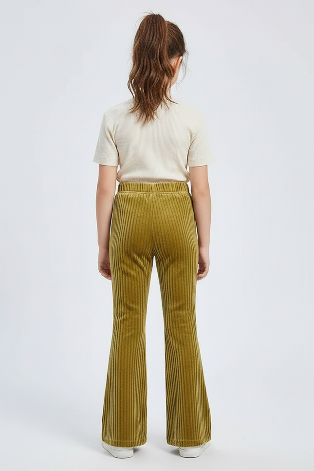Pantalon Patte D'Éléphant Vert Côtelé Confortable Ample Fille - Cordé - vue 2