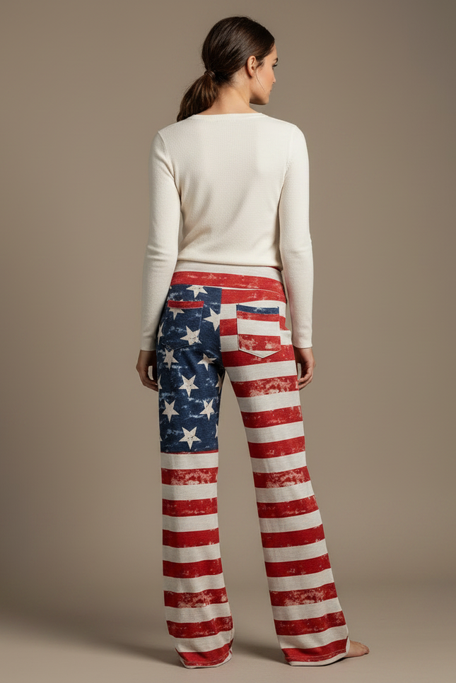Pantalon Patte D'Éléphant Imprimé Drapeau Américain Décontracté Cordon - Maille - vue 2