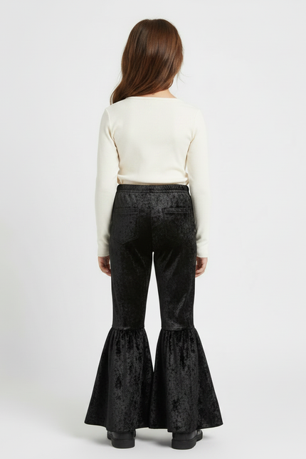 Pantalon Patte D'Éléphant Velours Noir Évasé Enfant Fille - vue 2