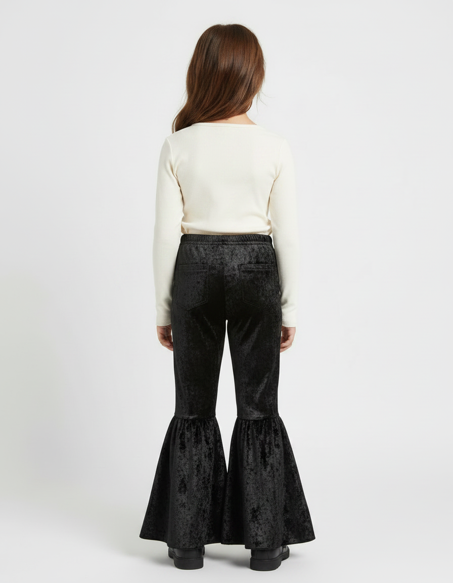 Pantalon Patte D'Éléphant Velours Noir Évasé Enfant Fille - vue 2