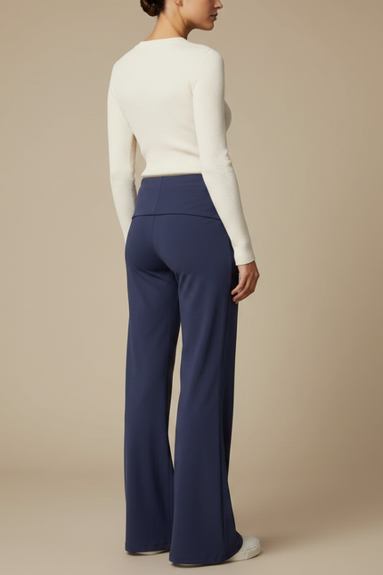 Pantalon Patte D'Éléphant Bleu Marine Taille Basse Fluide Confortable - Maille - vue 2