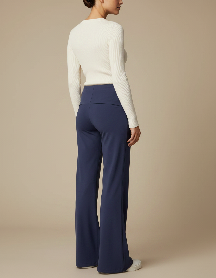 Pantalon Patte D'Éléphant Bleu Marine Taille Basse Fluide Confortable - Maille - vue 2