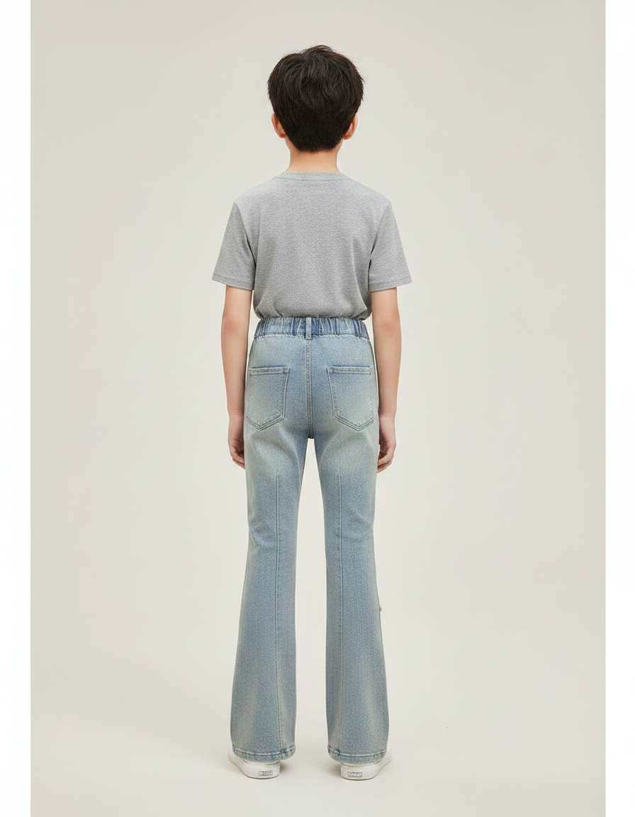 Pantalon Patte D'Éléphant Bleu Denim Étoiles Évasé Enfant - Jean - vue 2