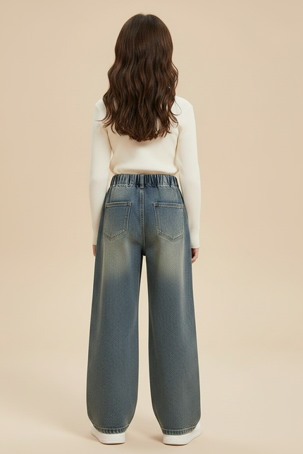 Pantalon Patte D'Éléphant Large Délavé Bleu Enfant Décontracté - Jean - vue 2