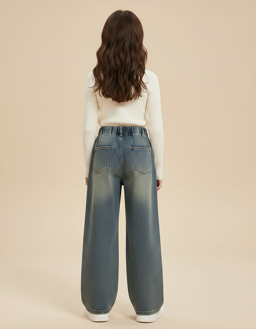 Pantalon Patte D'Éléphant Large Délavé Bleu Enfant Décontracté - Jean - vue 2