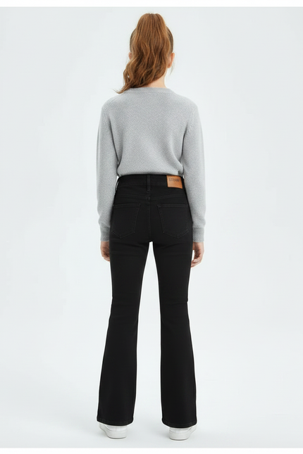 Pantalon Patte D'Éléphant Noir Fendu Denim Taille Haute Fille - Jean - vue 2