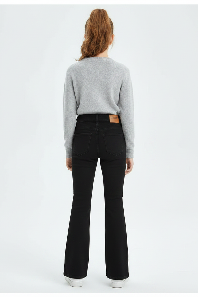 Pantalon Patte D'Éléphant Noir Fendu Denim Taille Haute Fille - Jean - vue 2