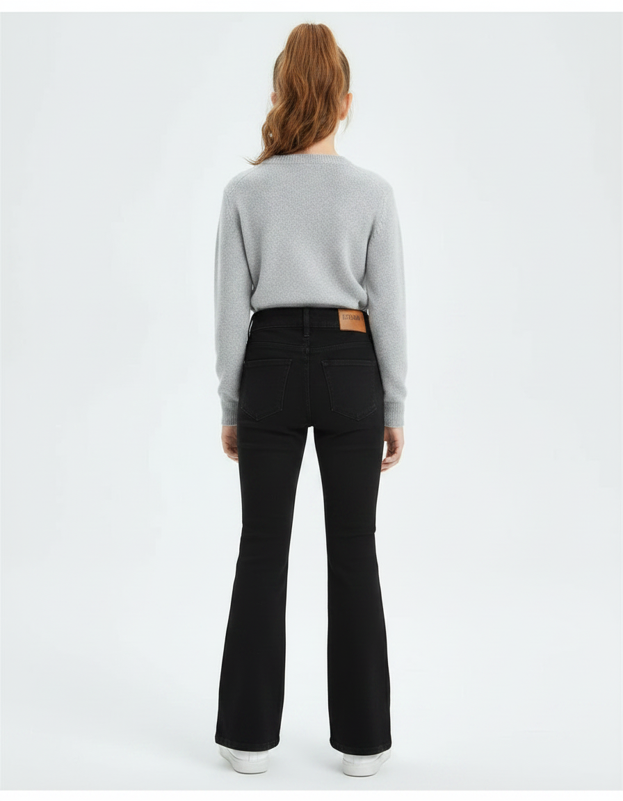 Pantalon Patte D'Éléphant Noir Fendu Denim Taille Haute Fille - Jean - vue 2