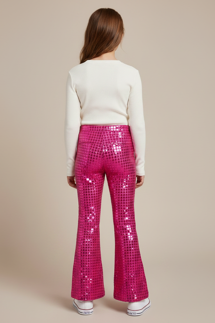 Pantalon Patte D'Éléphant Rose Paillettes Évasé Brillant Fille - Polyester - vue 2