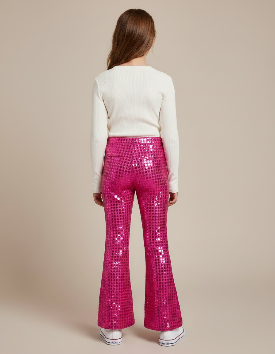 Pantalon Patte D'Éléphant Rose Paillettes Évasé Brillant Fille - Polyester - vue 2