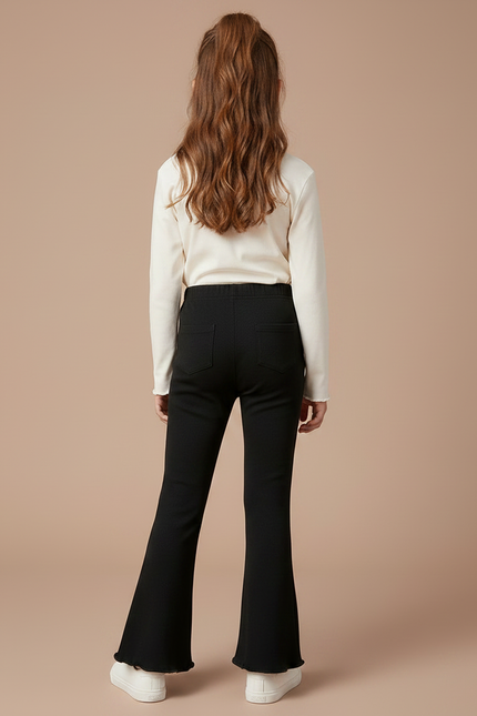 Pantalon Patte D'Éléphant Noir Côtelé Confortable Décontracté Fille - Cordé - vue 2