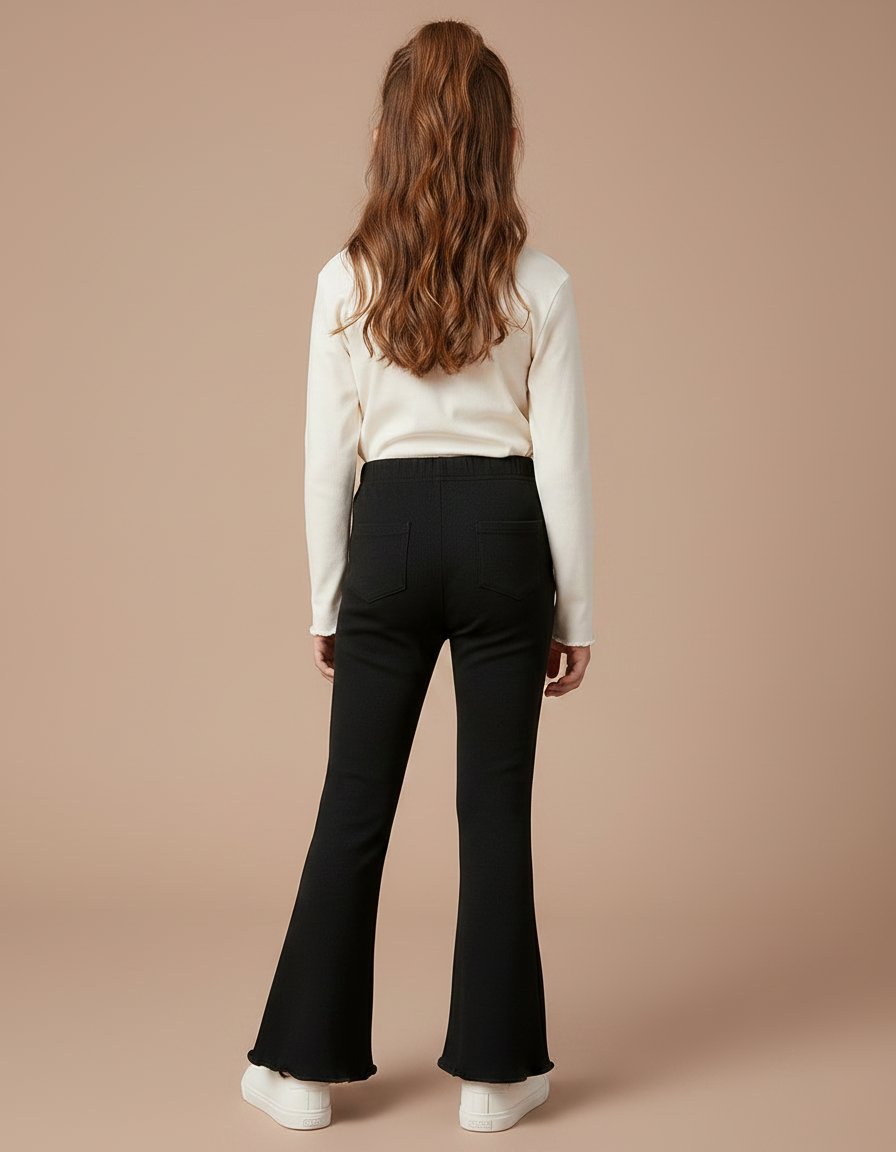 Pantalon Patte D'Éléphant Noir Côtelé Confortable Décontracté Fille - Cordé - vue 2