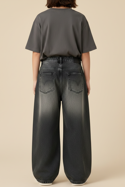 Pantalon Patte D'Éléphant Jean Noir Délavé Déchiré Large Enfant - vue 2