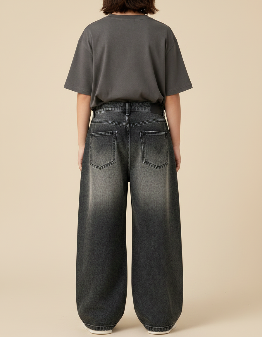 Pantalon Patte D'Éléphant Jean Noir Délavé Déchiré Large Enfant - vue 2