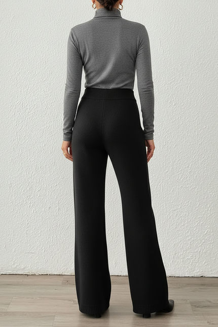 Pantalon Patte D'Éléphant Noir Tricoté Ample Confortable Hiver - Maille - vue 2