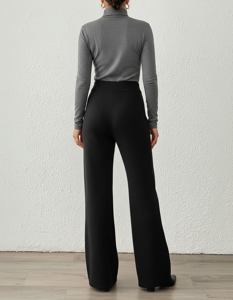 Pantalon Patte D'Éléphant Noir Tricoté Ample Confortable Hiver - Maille - vue 2