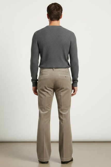 Pantalon Patte D'Éléphant Velours Côtelé Beige Évasé Homme - Cordé - vue 2