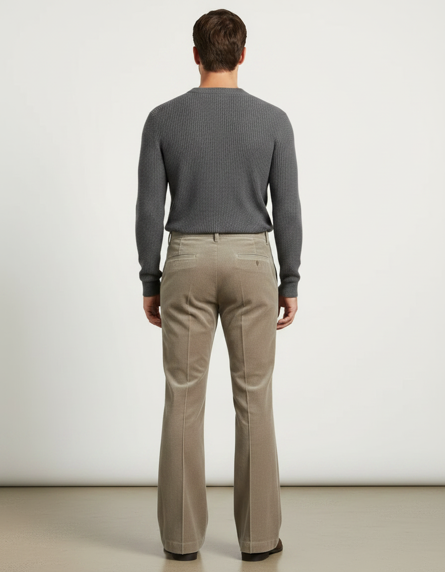Pantalon Patte D'Éléphant Velours Côtelé Beige Évasé Homme - Cordé - vue 2