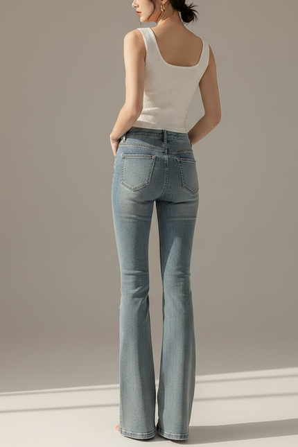Pantalon Patte D'Éléphant Bleu Denim Taille Haute Évasé Élégant - Jean - vue 2