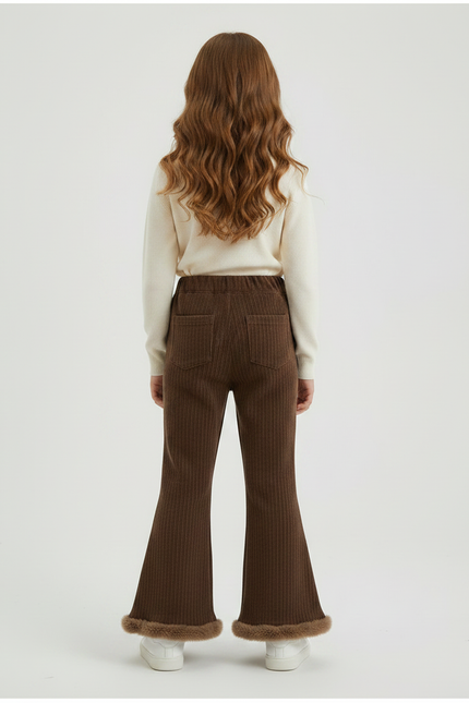 Pantalon Patte D'Éléphant Marron Côtelé Fourrure Chaud Fille - Cordé - vue 2