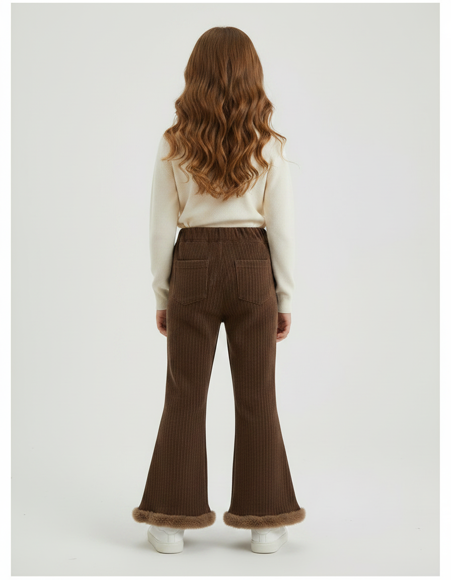 Pantalon Patte D'Éléphant Marron Côtelé Fourrure Chaud Fille - Cordé - vue 2