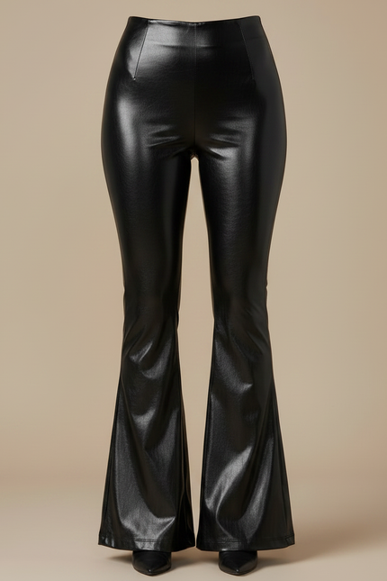 Pantalon Patte D'Éléphant Similicuir Noir Brillant Taille Haute - Simili cuir - vue 3