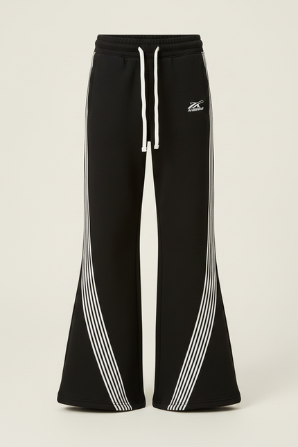 Pantalon Patte D'Éléphant Noir Bandes Blanches Sport Fille - Molleton - vue 3