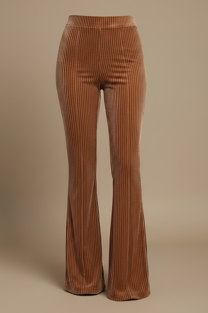Pantalon Patte D'Éléphant Velours Côtelé Marron Taille Haute Évasé - vue 3