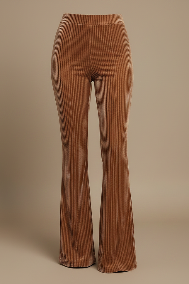 Pantalon Patte D'Éléphant Velours Côtelé Marron Taille Haute Évasé - vue 3