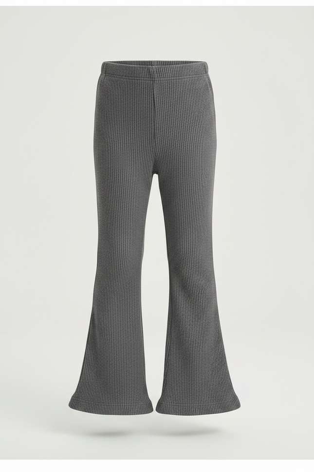 Pantalon Patte D'Éléphant Côtelé Gris Confortable Évasé Enfant - Maille - vue 3