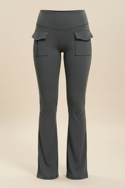 Pantalon Patte D'Éléphant Gris Taille Haute Poches Évasé - Polyester - vue 3