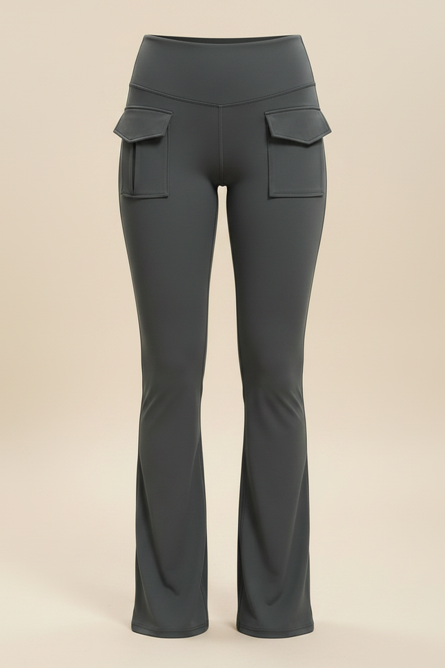 Pantalon Patte D'Éléphant Gris Taille Haute Poches Évasé - Polyester - vue 3