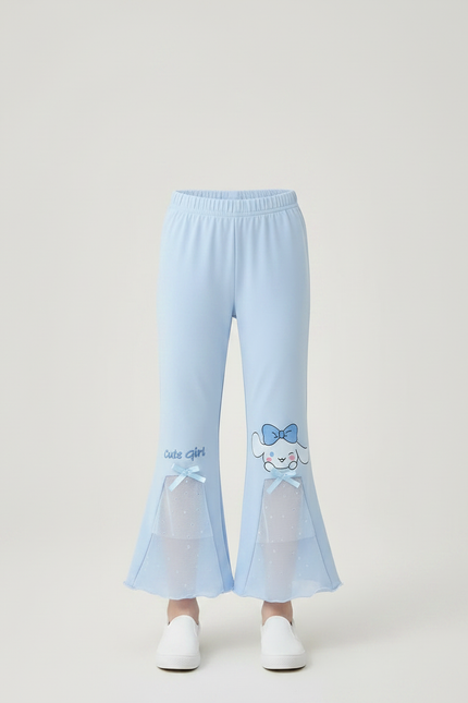 Pantalon Patte D'Éléphant Bleu Clair Brodé Cinnamoroll Évasé Fille - Polyester - vue 3