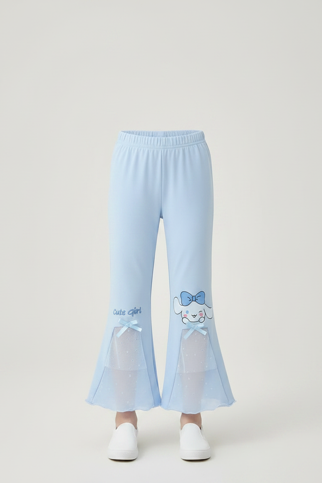 Pantalon Patte D'Éléphant Bleu Clair Brodé Cinnamoroll Évasé Fille - Polyester - vue 3