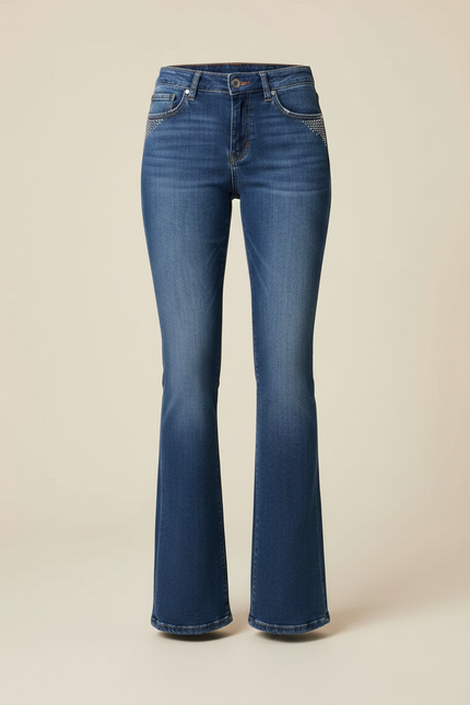 Pantalon Patte D'Éléphant Jean Bleu Brodé Évasé Vintage Femme - vue 3