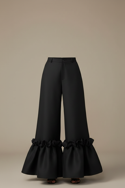 Pantalon Patte D'Éléphant Noir Volants Chic Évasé Élégant - Polyester - vue 3
