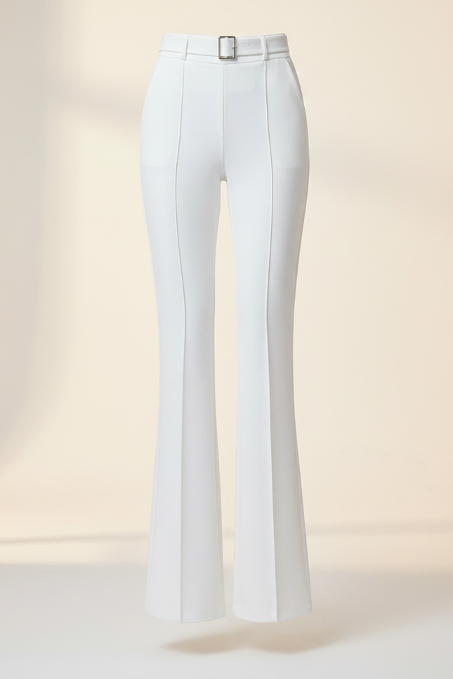 Pantalon Patte D'Éléphant Blanc Élégant Taille Haute Ceinturé - Polyester - vue 3