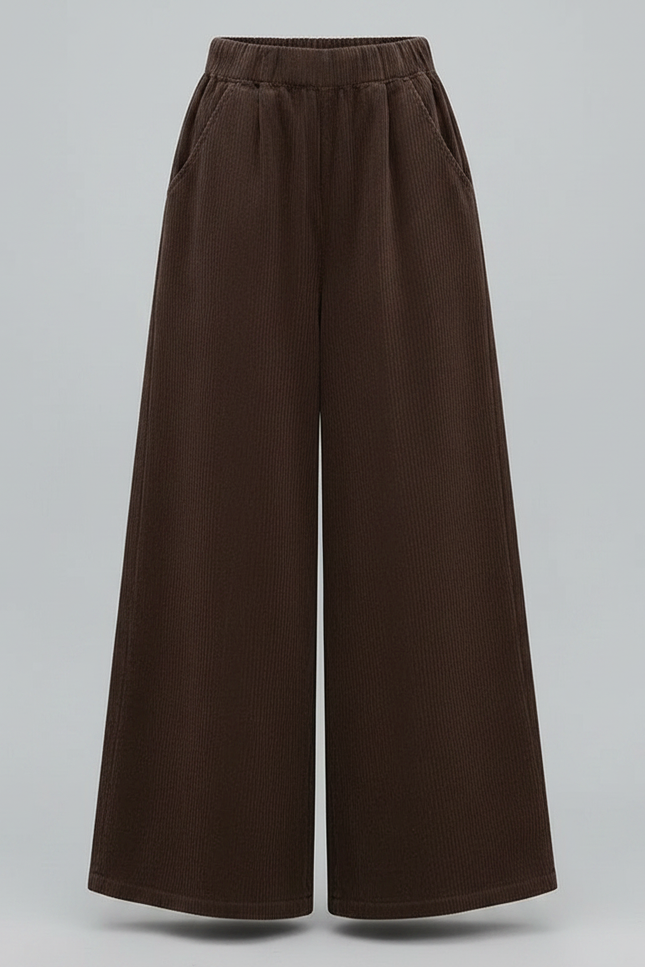 Pantalon Patte D'Éléphant Côtelé Marron Ample Taille Haute Femme - Cordé - vue 3