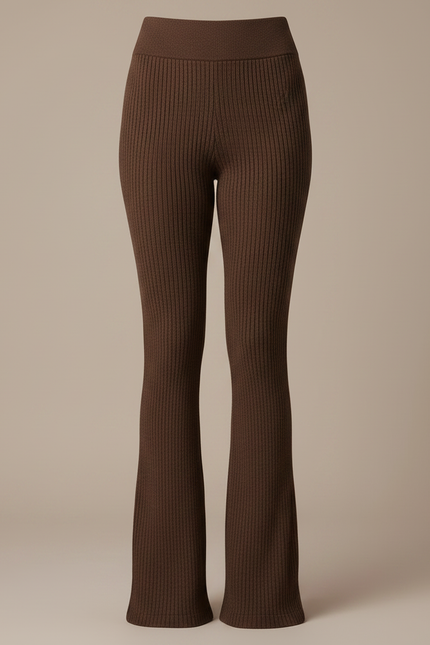 Pantalon Patte D'Éléphant Marron Côtelé Taille Haute Stretch - Maille - vue 3