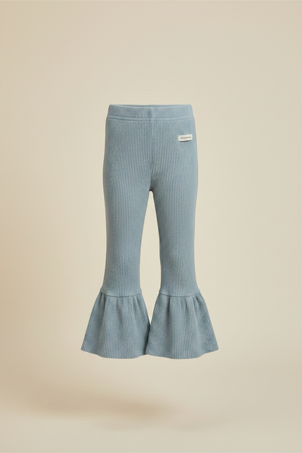 Pantalon Patte D'Éléphant Fille Côtelé Bleu Élastique Décontracté - Maille - vue 3
