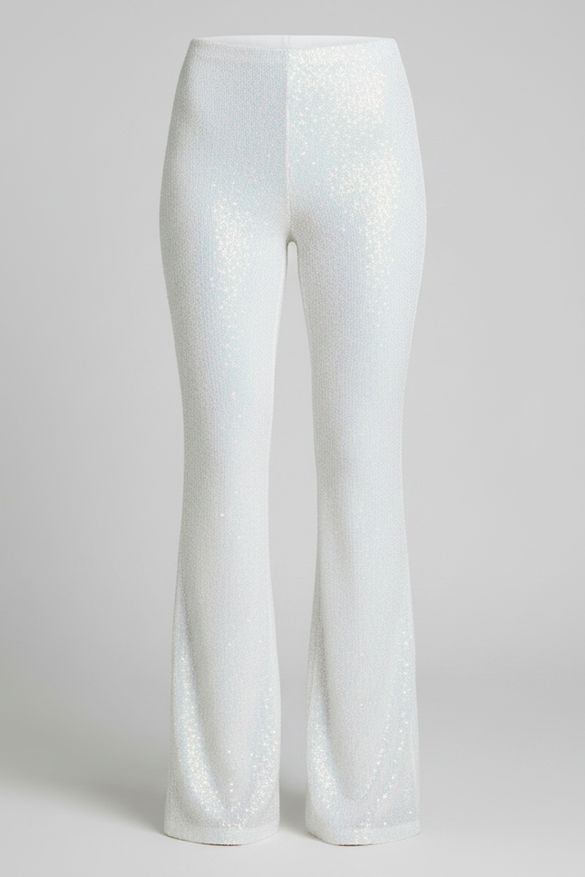 Pantalon Patte D'Éléphant Blanc Pailleté Taille Haute Évasé - Maille - vue 3