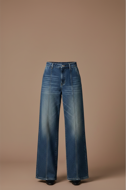Pantalon Patte D'Éléphant Bleu Délavé Ample Vintage Taille Haute - Jean - vue 3