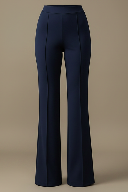 Pantalon Patte D'Éléphant Bleu Marine Taille Haute Élégant - Maille - vue 3