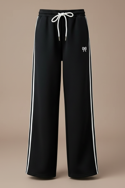 Pantalon Patte D'Éléphant Noir Rayures Blanches Brodé Décontracté - Molleton - vue 3