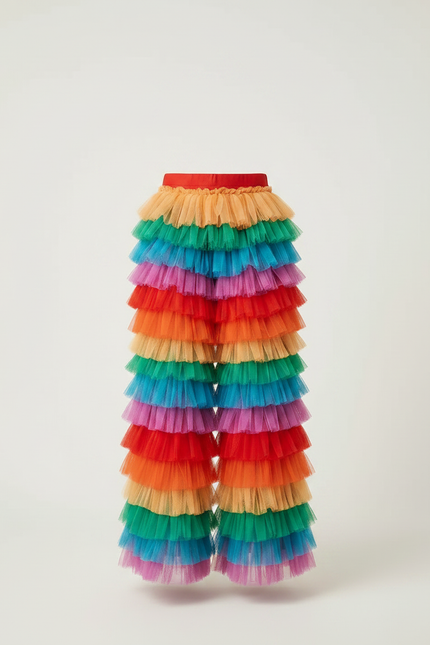 Pantalon Patte D'Éléphant Volants Tulle Arc-en-ciel Évasé Coloré - Multicolore Polyester - vue 3