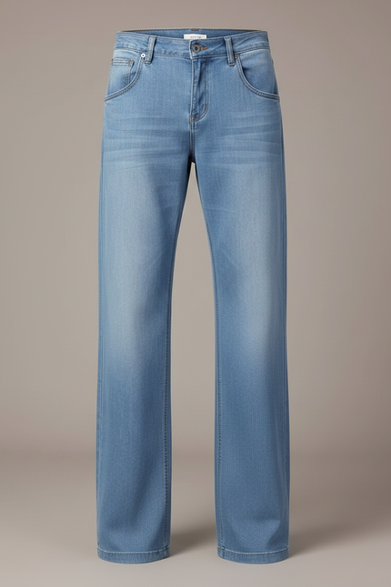 Pantalon Patte D'Éléphant En Jean Bleu Clair Droit Classique - vue 3