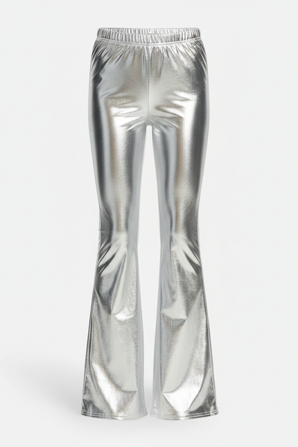 Pantalon Patte D'Éléphant Argenté Métallisé Brillant Évasé - Polyester - vue 3